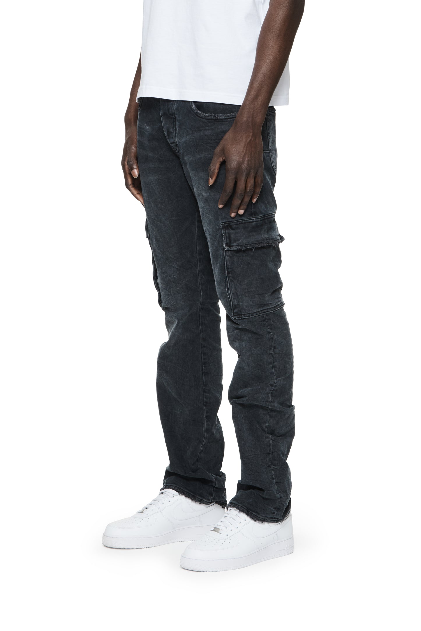 Purple Brand Black Wash Cargo Flare