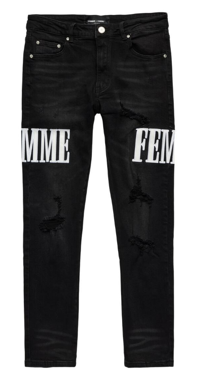 Homme Femme Letterman Denim Black With White