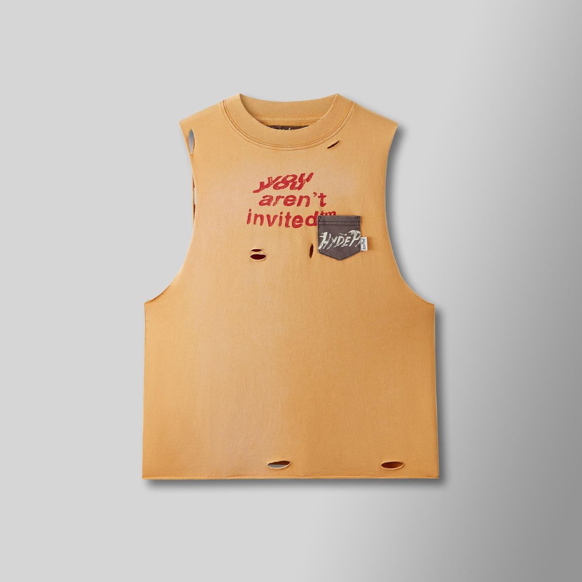 You Aren't Invited Sleeveless Distressed Tank - Gold