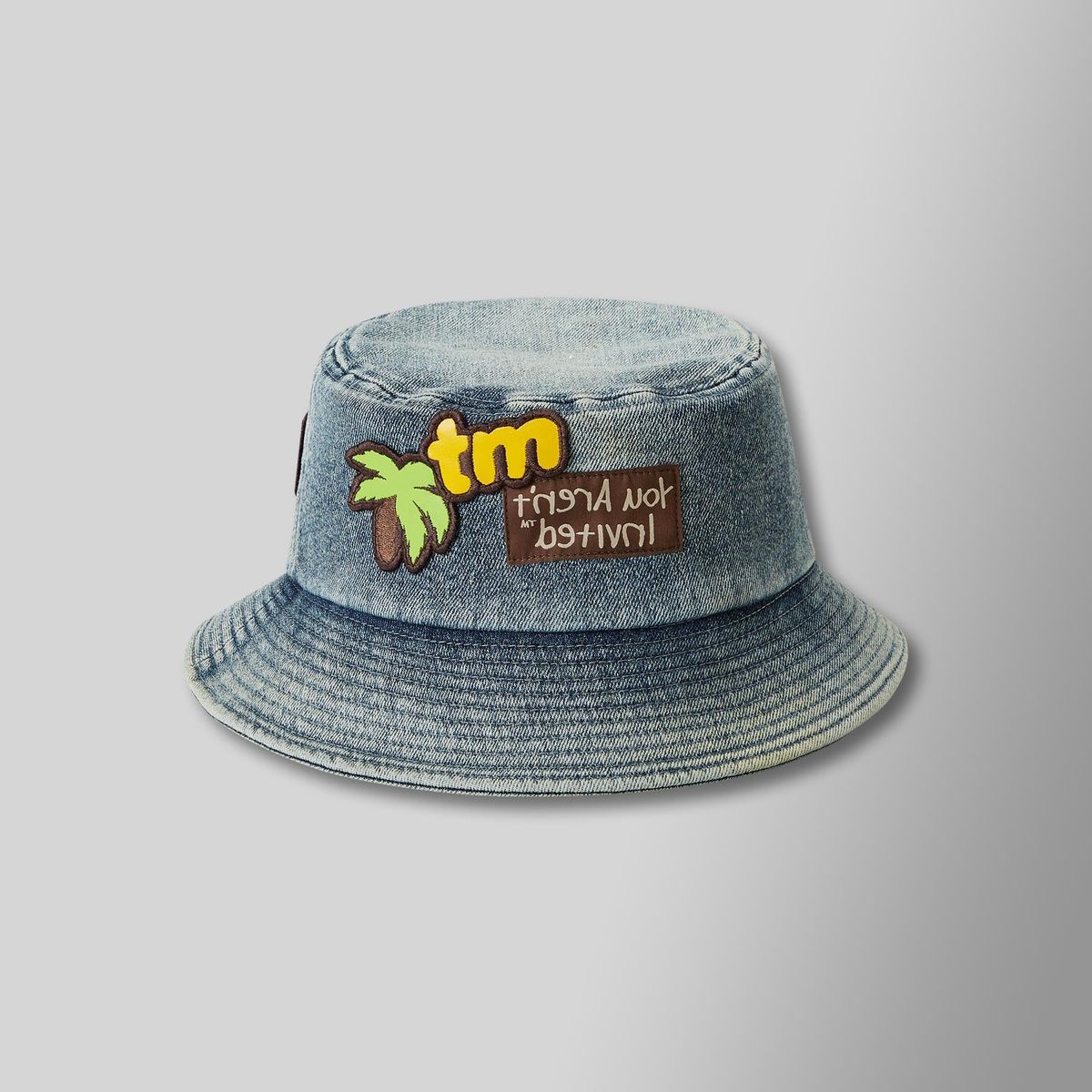 You Aren't Invited Denim Bucket Hat - Blue with Patchwork