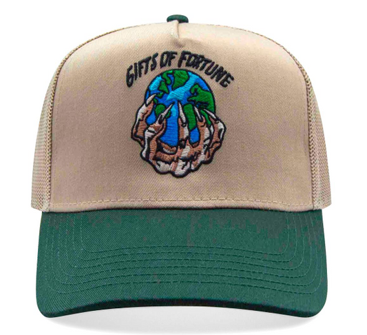 Gift Of Fortune The World is Yours Trucker Tan/Green