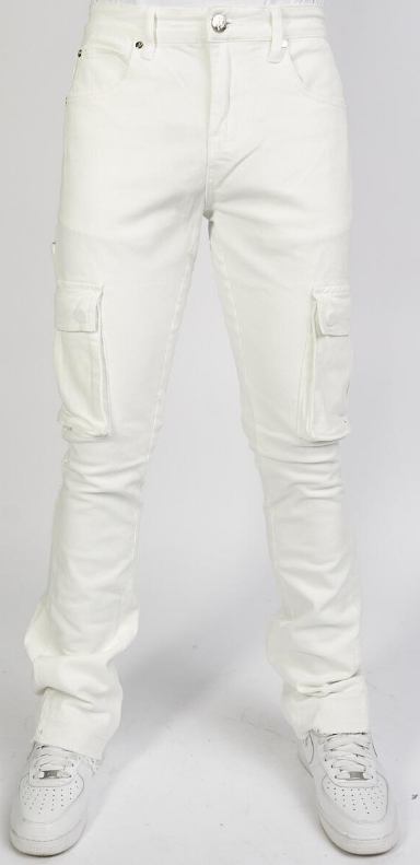 Pleks Denim Cargo Stacked Flare White