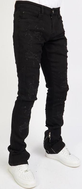 Pleks Denim Stacked Flare Zip Distressed (Ramsey515)