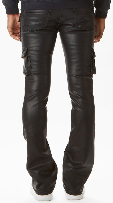 Rockstar Birch Black Faux Leather Stacked Flare Jean